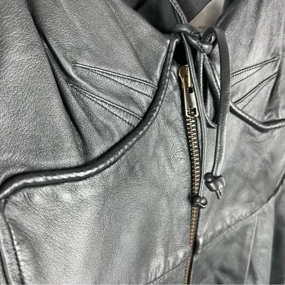 100% black leather mini sleeveless cocktail dress SZ 6 - Picture 6 of 9